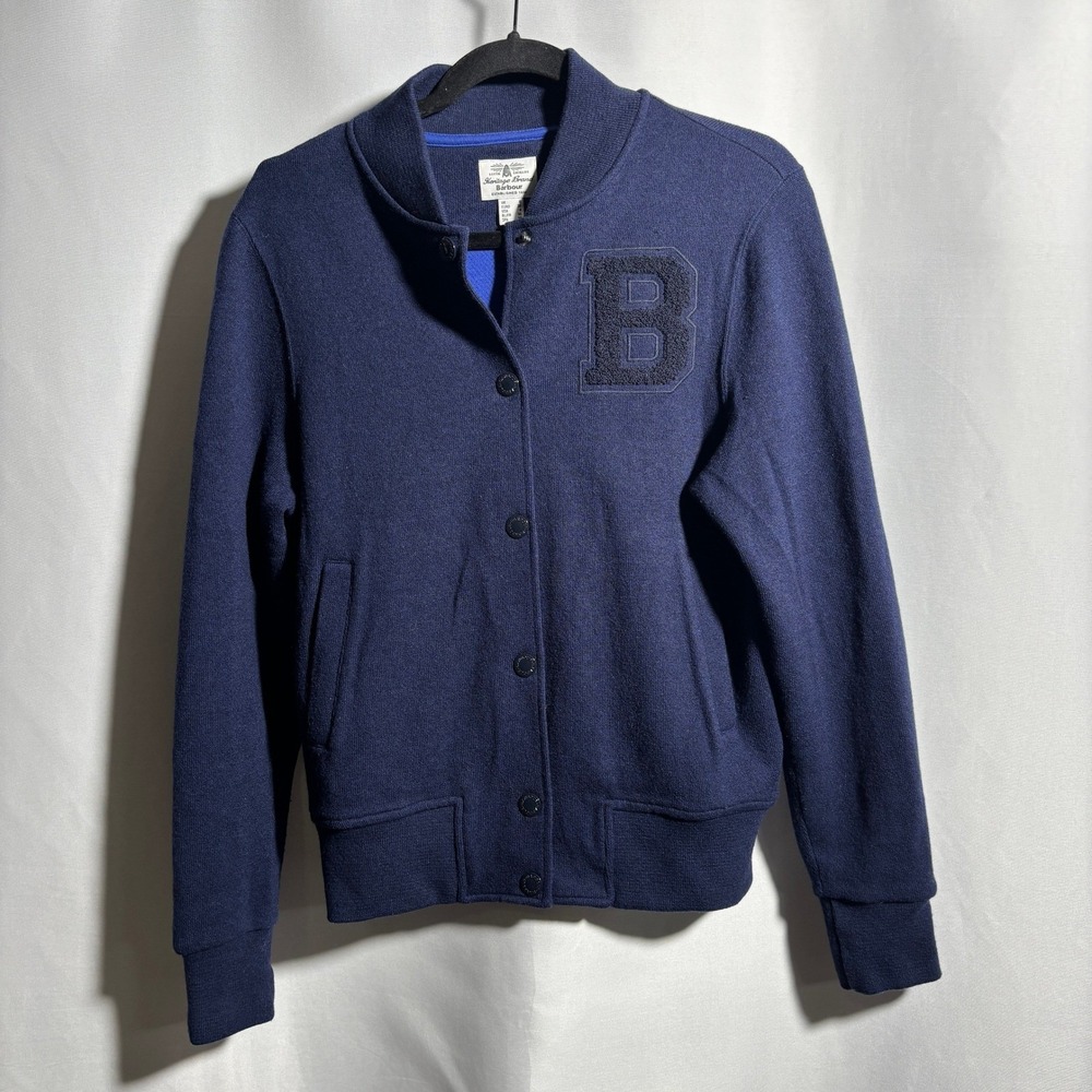 Barbour Sylvie Wool Blend Snap Varsity Jacket Coat Navy Blue Womens 4 Preppy